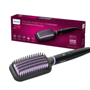 Hair Straightener Brush, Naturally Straight in 5 Mins,5X Less Frizz,SilkProtect Keratin Tech,Triple Bristle...